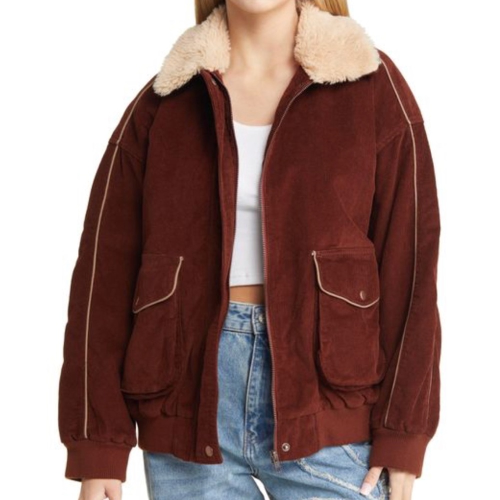 BDG brown corduroy sherpa varsity jacket